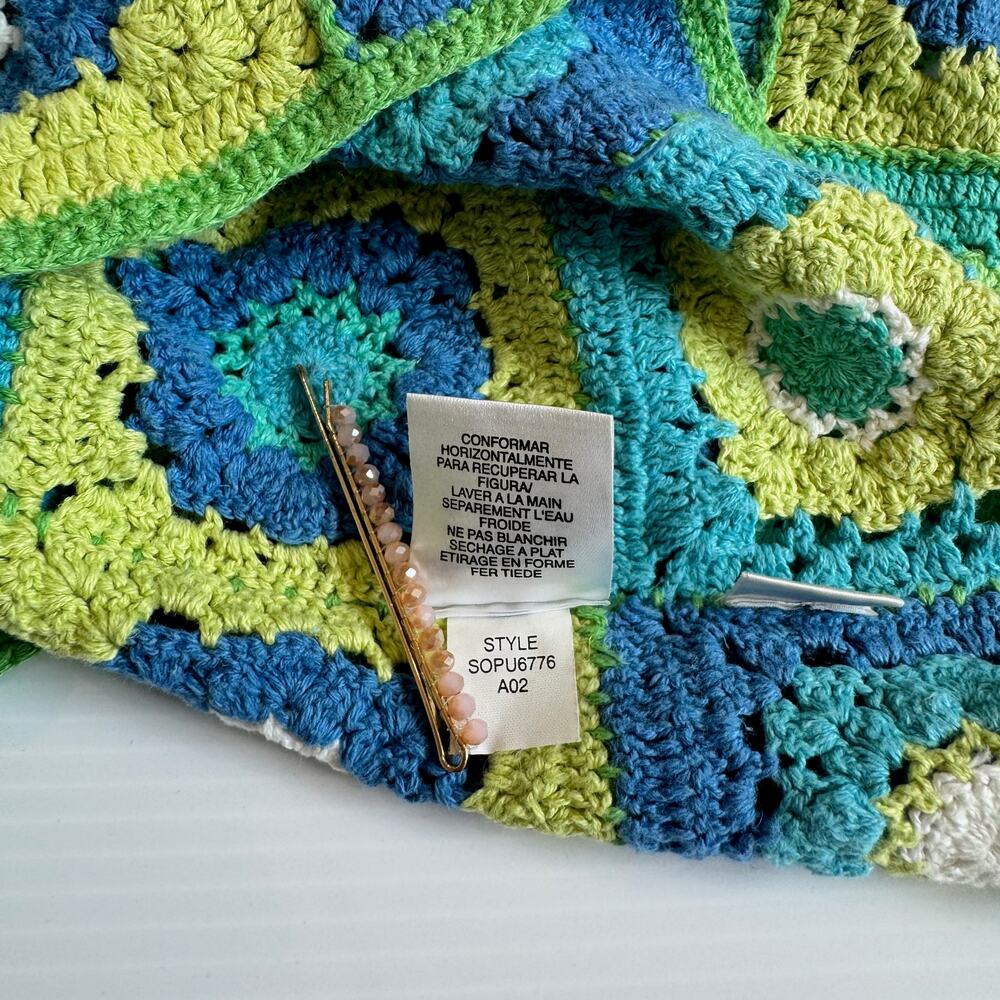 Sigrid Olsen Crochet Tank Top L Granny Square Boho Linen Cotton Cropped Petite - Picture 9 of 12